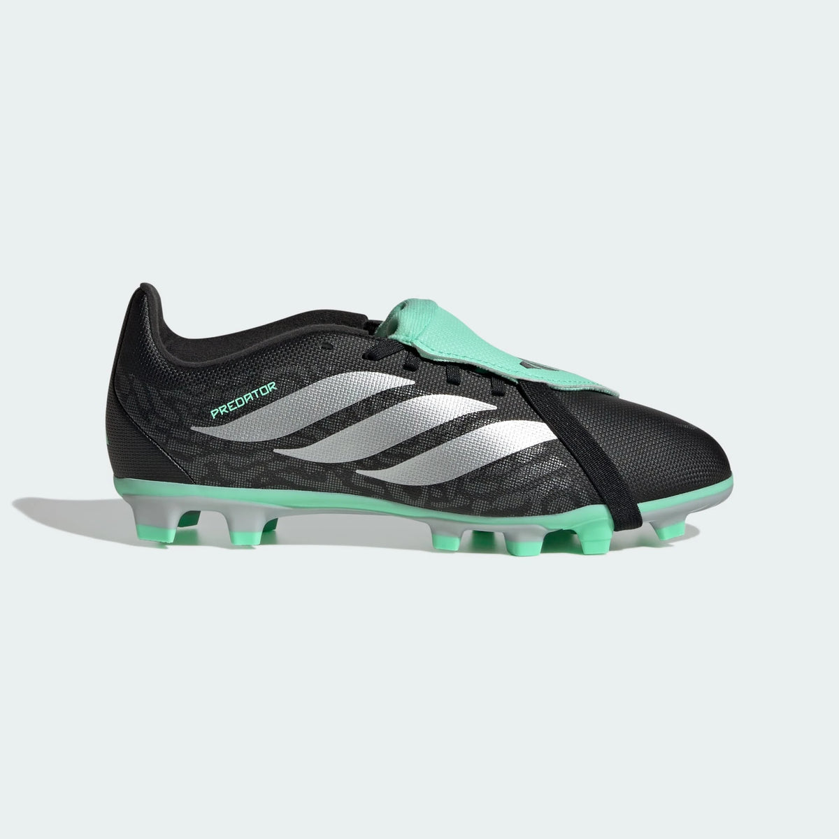 Adidas PREDATOR CLUB Fold-Over Tongue FG MG Football Boots Kids - Core Black / Silver Metallic / Pulse Mint
