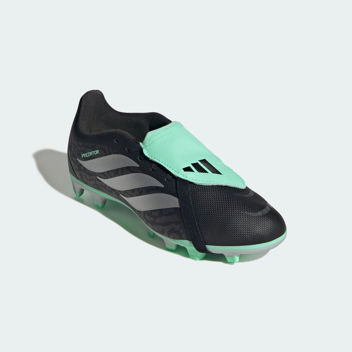 Adidas PREDATOR CLUB Fold-Over Tongue FG MG Football Boots Kids - Core Black / Silver Metallic / Pulse Mint