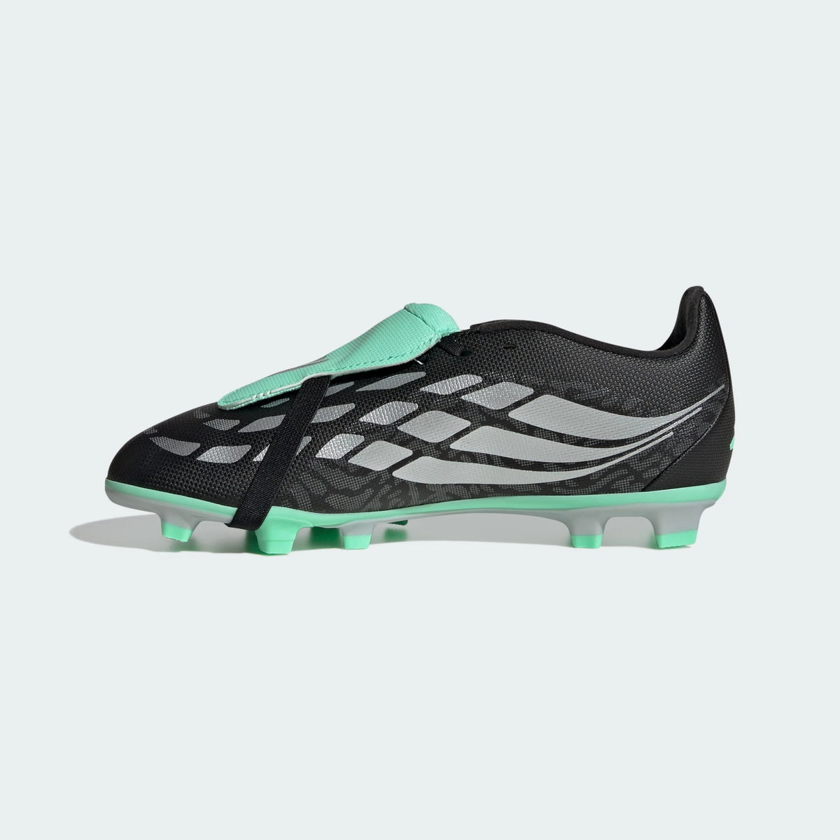 Adidas PREDATOR CLUB Fold-Over Tongue FG MG Football Boots Kids - Core Black / Silver Metallic / Pulse Mint
