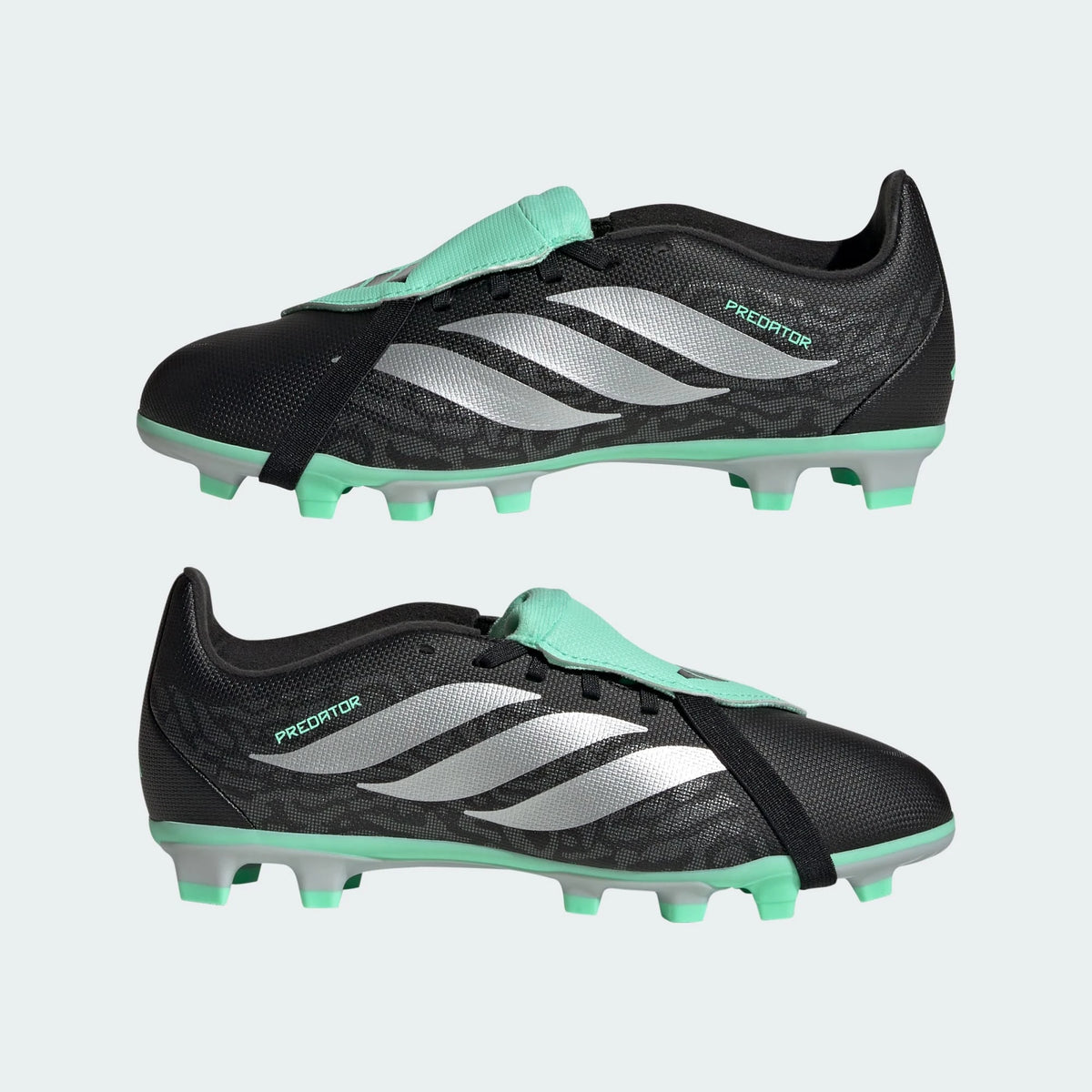 Adidas PREDATOR CLUB Fold-Over Tongue FG MG Football Boots Kids - Core Black / Silver Metallic / Pulse Mint