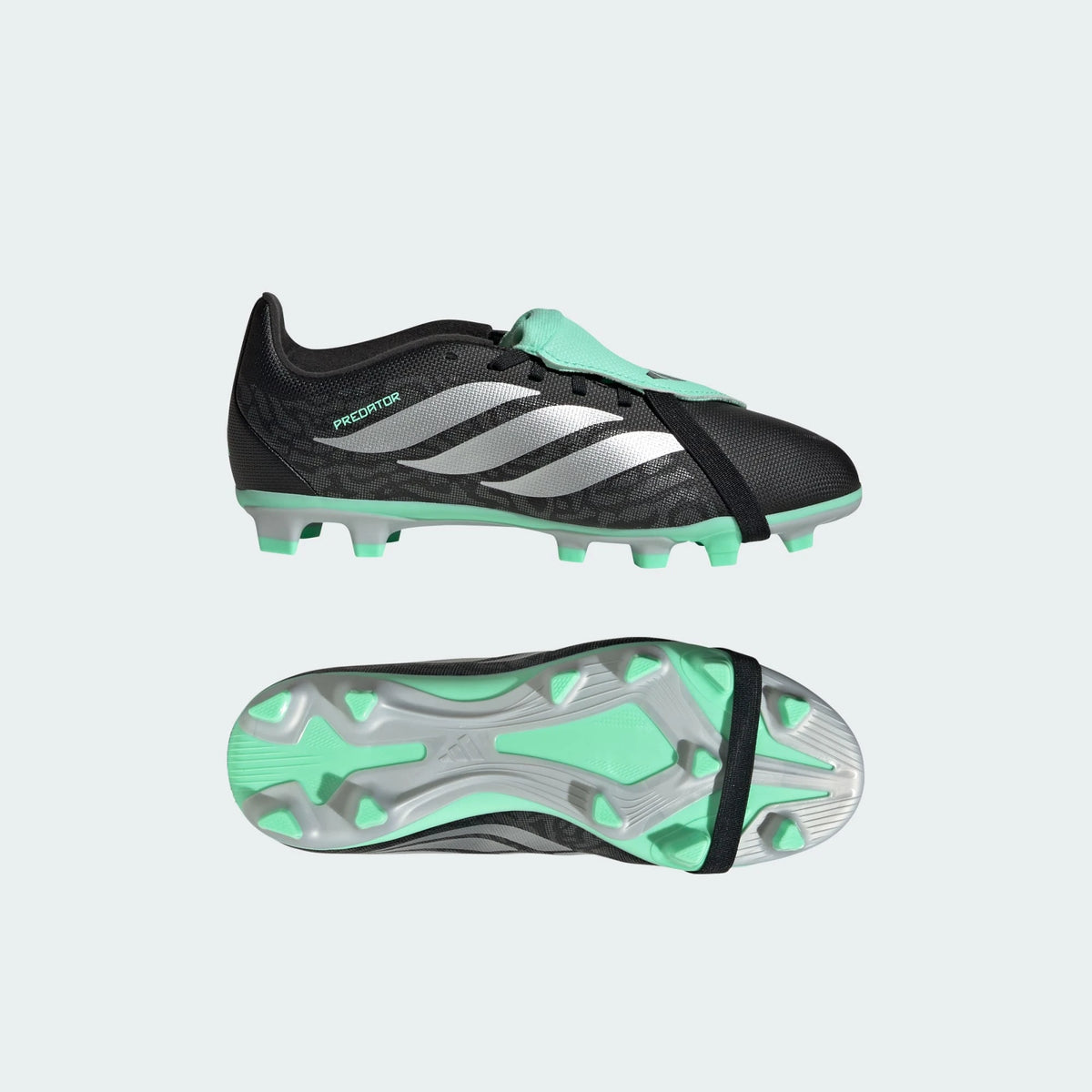 Adidas PREDATOR CLUB Fold-Over Tongue FG MG Football Boots Kids - Core Black / Silver Metallic / Pulse Mint