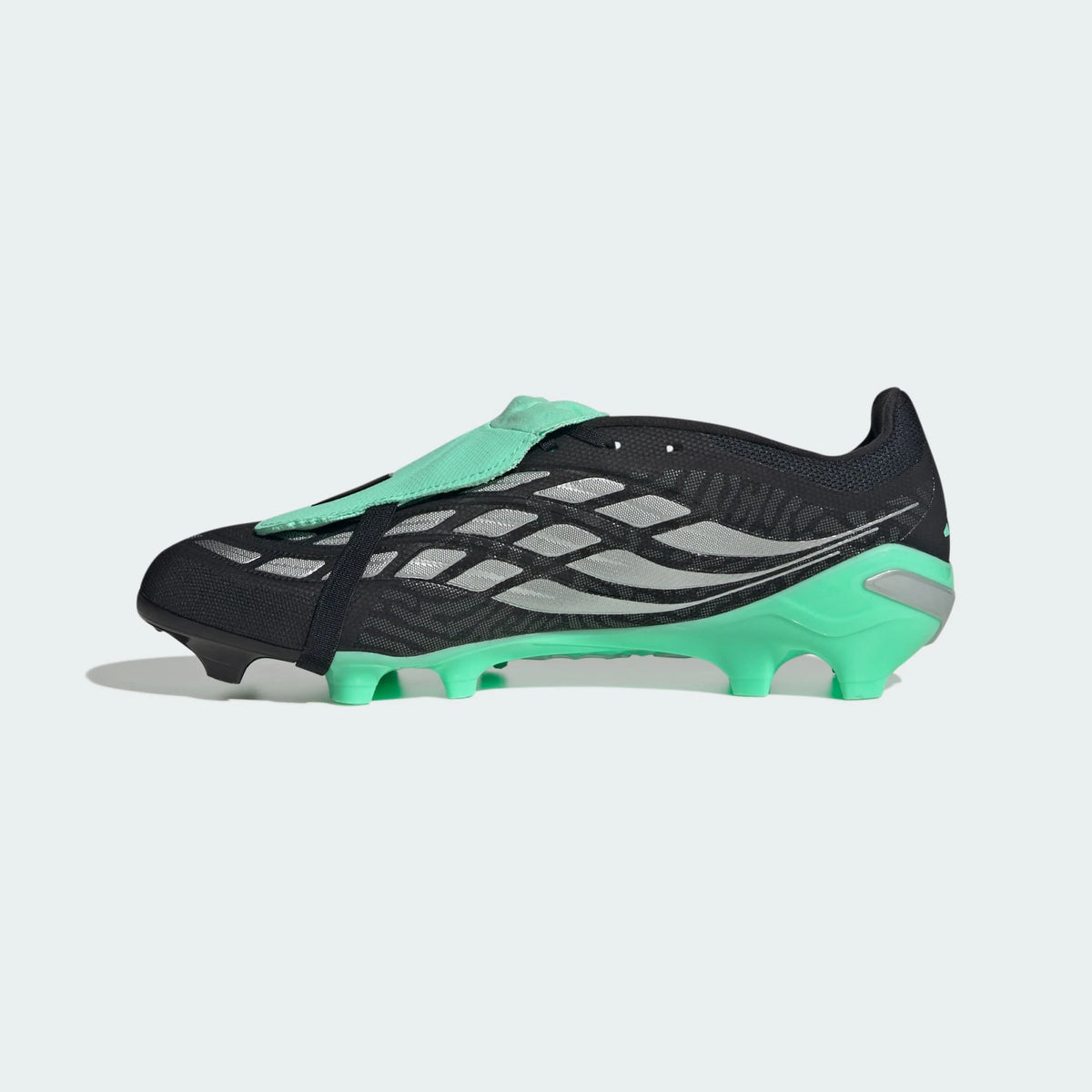 Adidas PREDATOR LEAGUE Fold-Over Tongue FG Soccer Cleats- Core Black / Silver Metallic / Pulse Mint