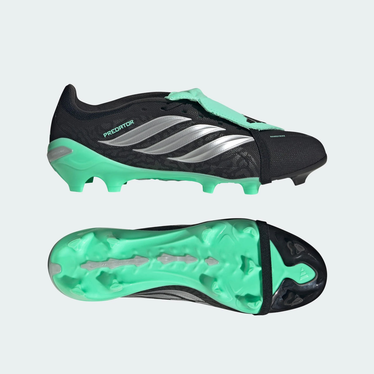 Adidas PREDATOR LEAGUE Fold-Over Tongue FG Soccer Cleats- Core Black / Silver Metallic / Pulse Mint
