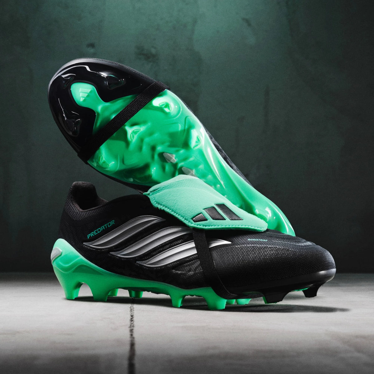 Adidas PREDATOR LEAGUE Fold-Over Tongue FG Soccer Cleats- Core Black / Silver Metallic / Pulse Mint
