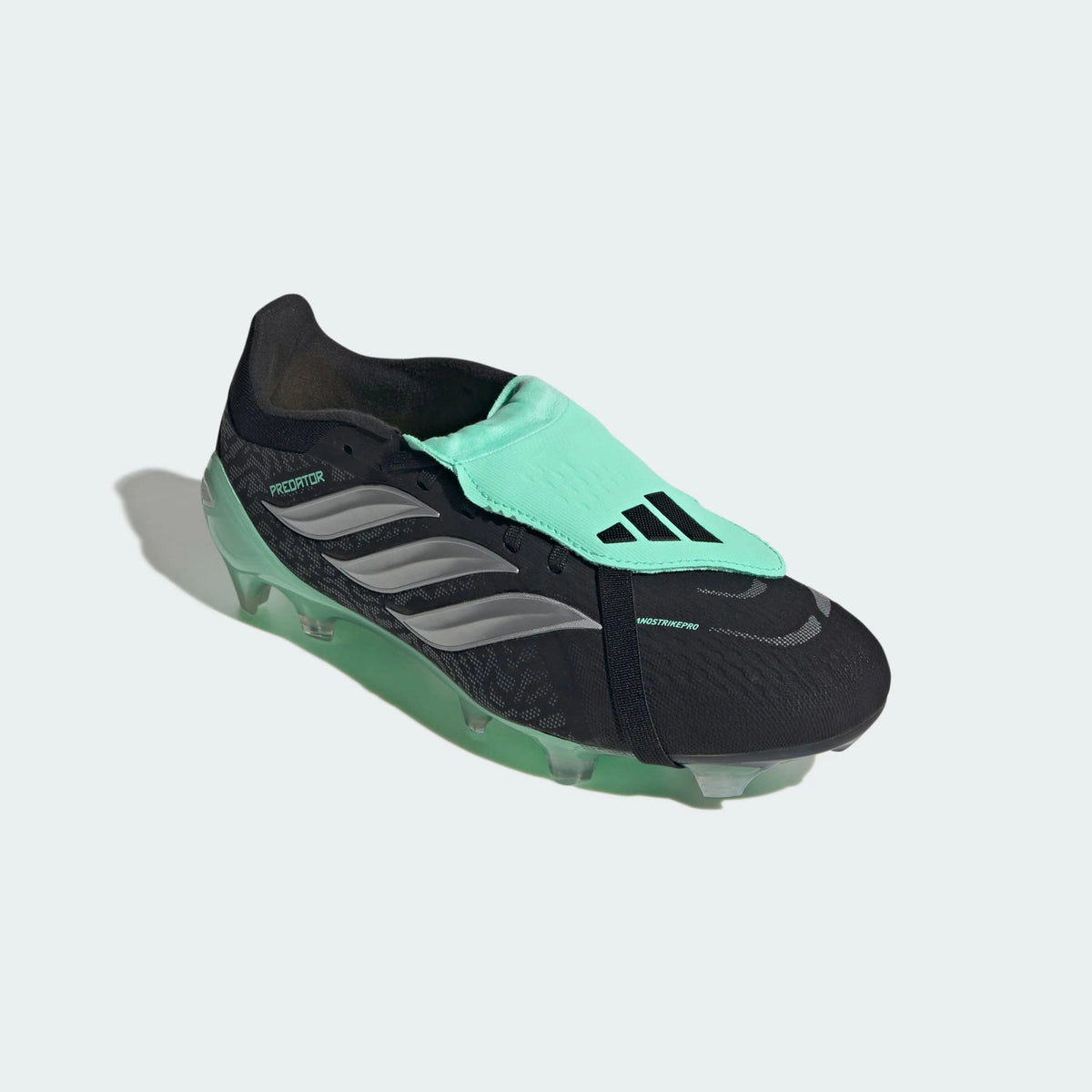 Adidas PREDATOR PRO Fold-Over Tongue Firm Ground Football Boots - Core Black / Silver Metallic / Pulse Mint