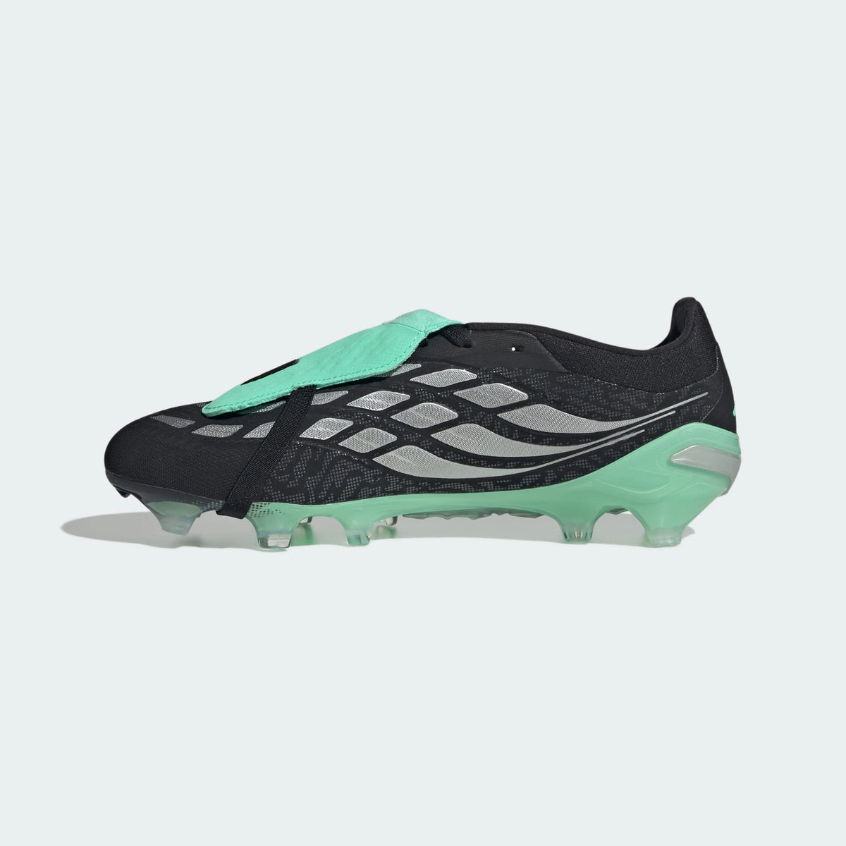 Adidas PREDATOR PRO Fold-Over Tongue Firm Ground Football Boots - Core Black / Silver Metallic / Pulse Mint