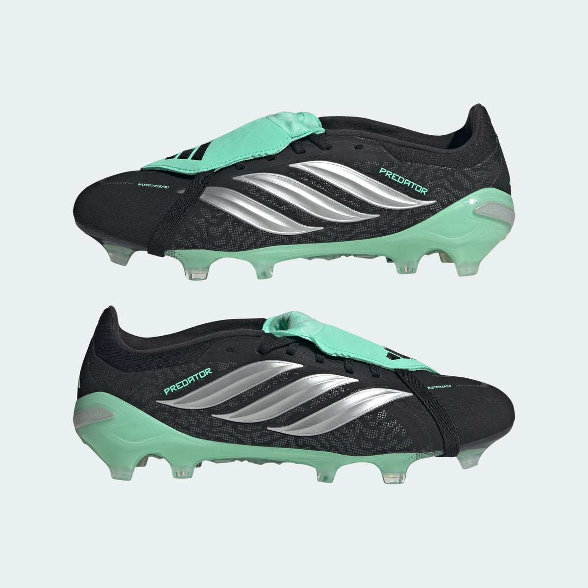 Adidas PREDATOR PRO Fold-Over Tongue Firm Ground Football Boots - Core Black / Silver Metallic / Pulse Mint