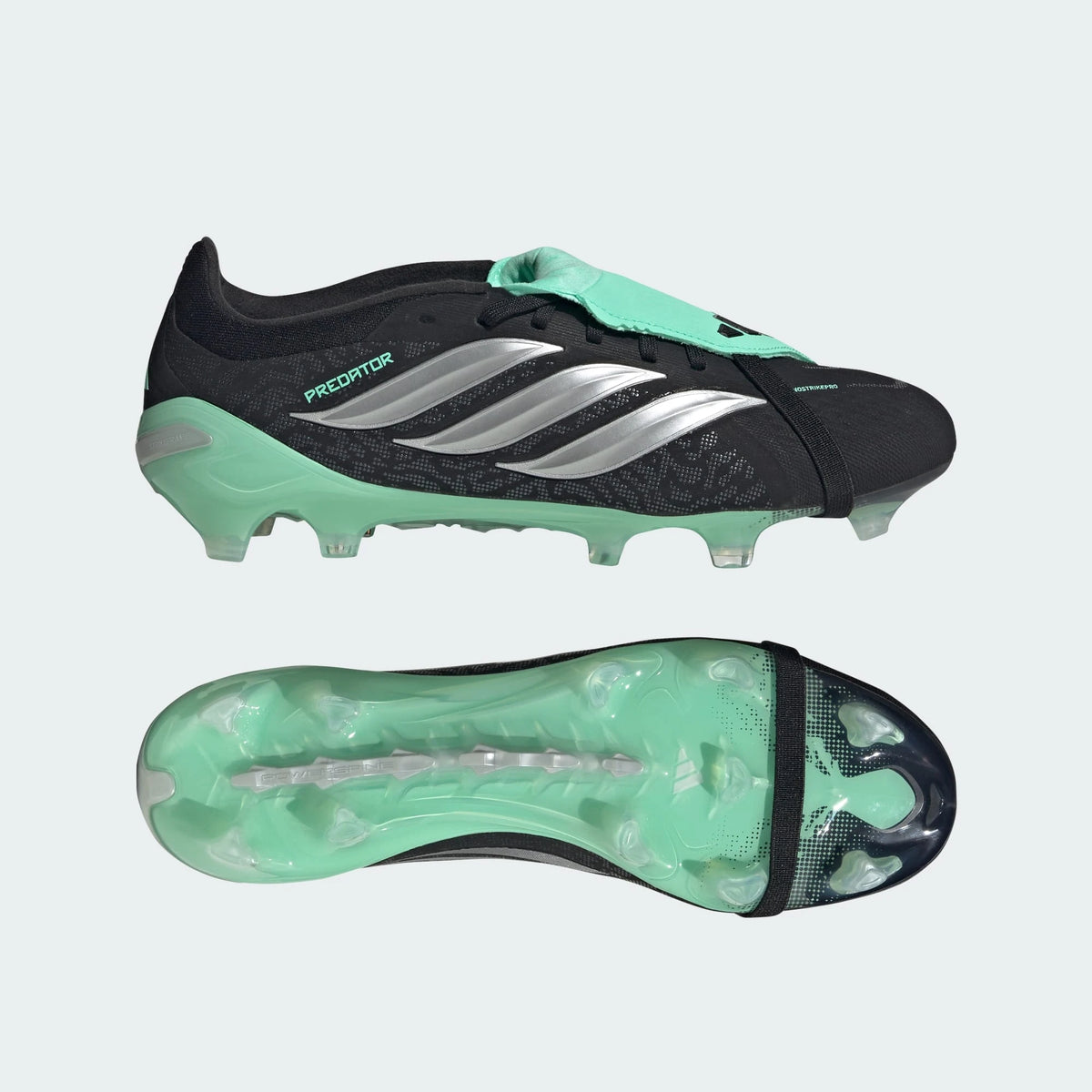Adidas PREDATOR PRO Fold-Over Tongue Firm Ground Football Boots - Core Black / Silver Metallic / Pulse Mint