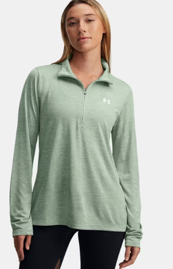 UA Tech Twist 1/2 Zip Top W Silica Green / White