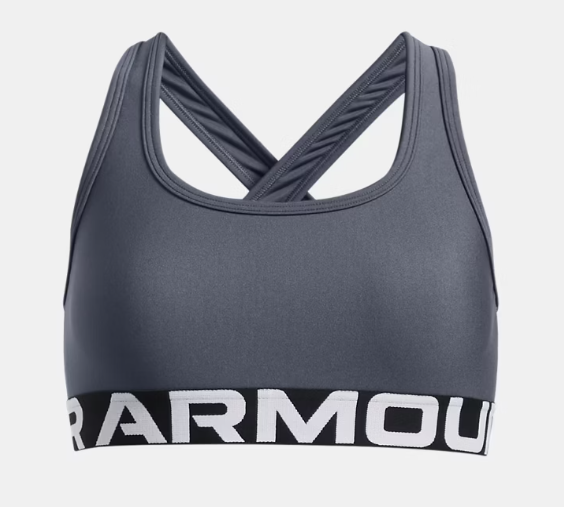 UA Cross back Sports Bra Girls Down Pour Gray / White