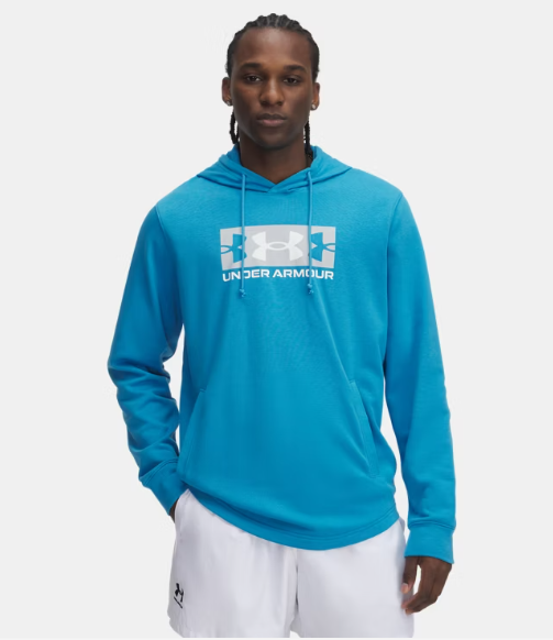 UA Rival Terry Logo Hoodie M Ether Blue / Mod Grey / White