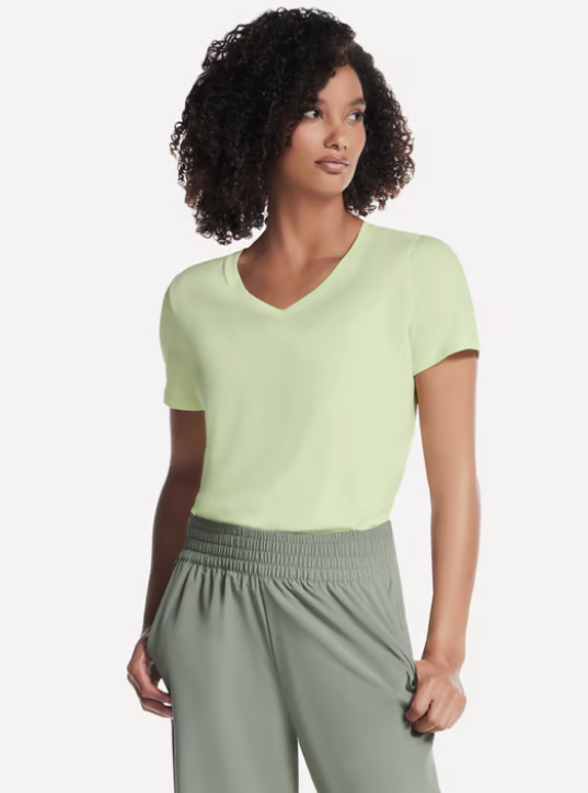 Skechers Pima V-Neck W T-Shirt Light Gray/Lime Green