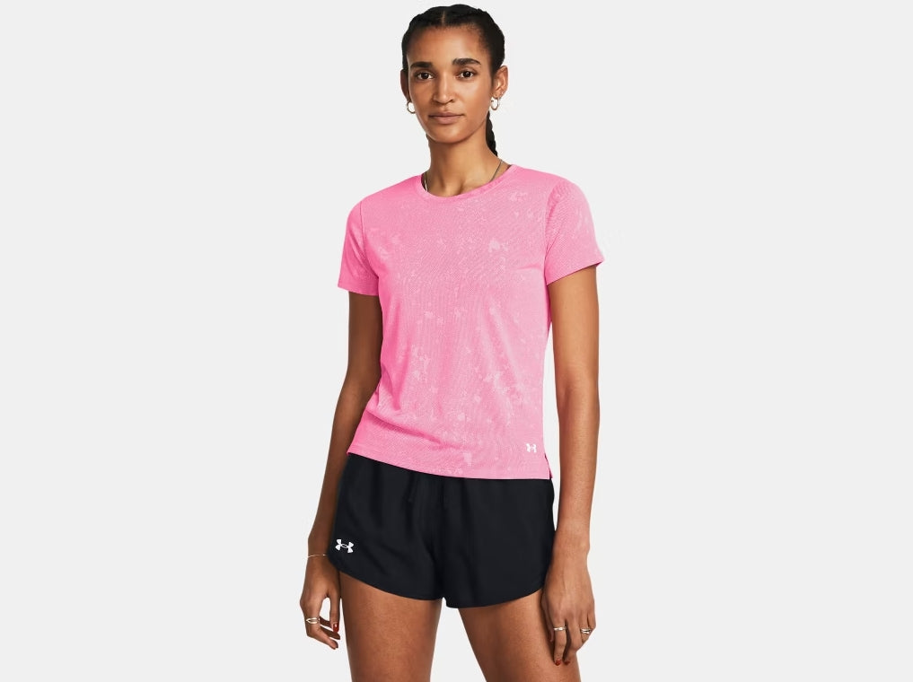 UA Launch Splatter Short Sleeve W Fluo Pink