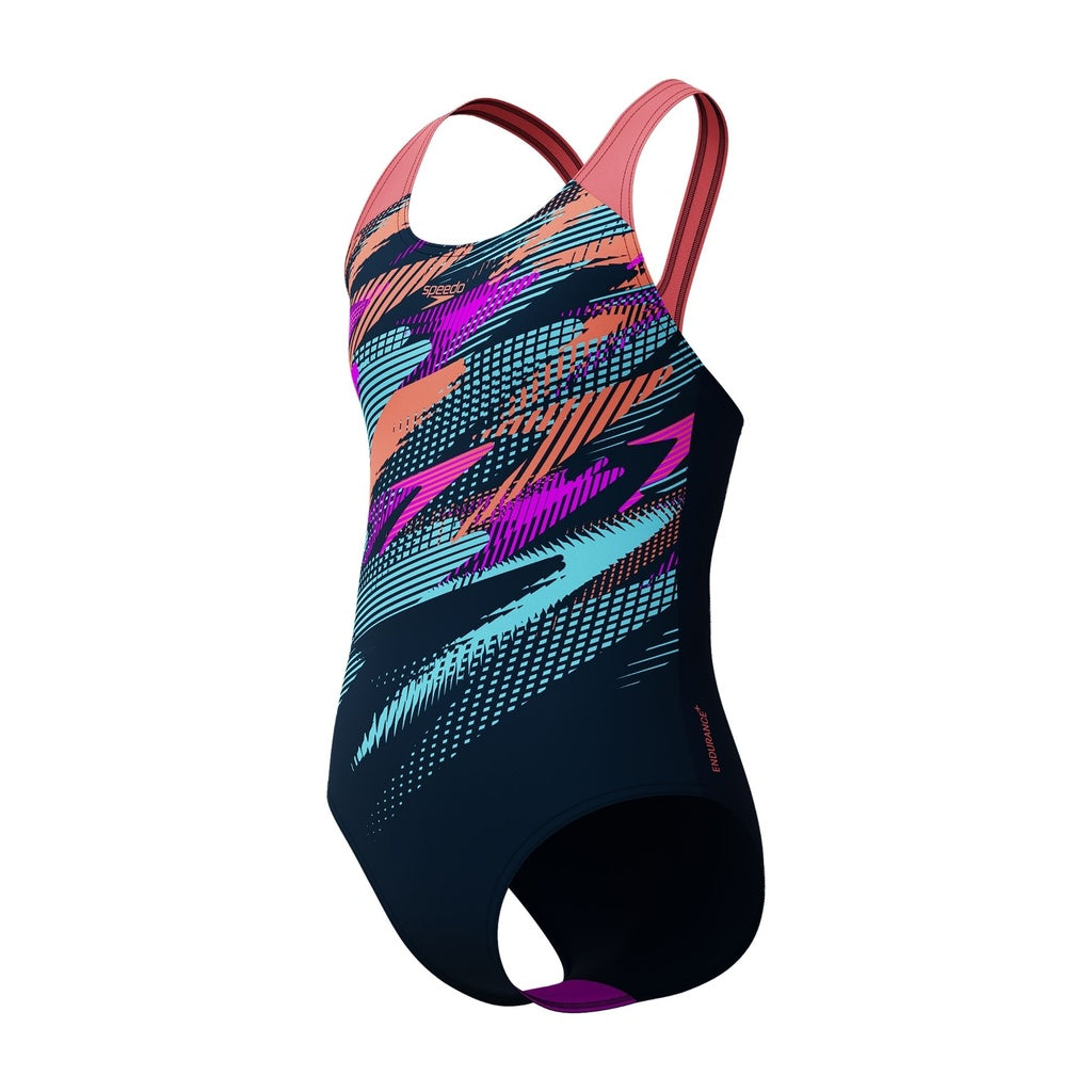 Speedo Digital Placement Splashback Kids Swimsuit Black Purple