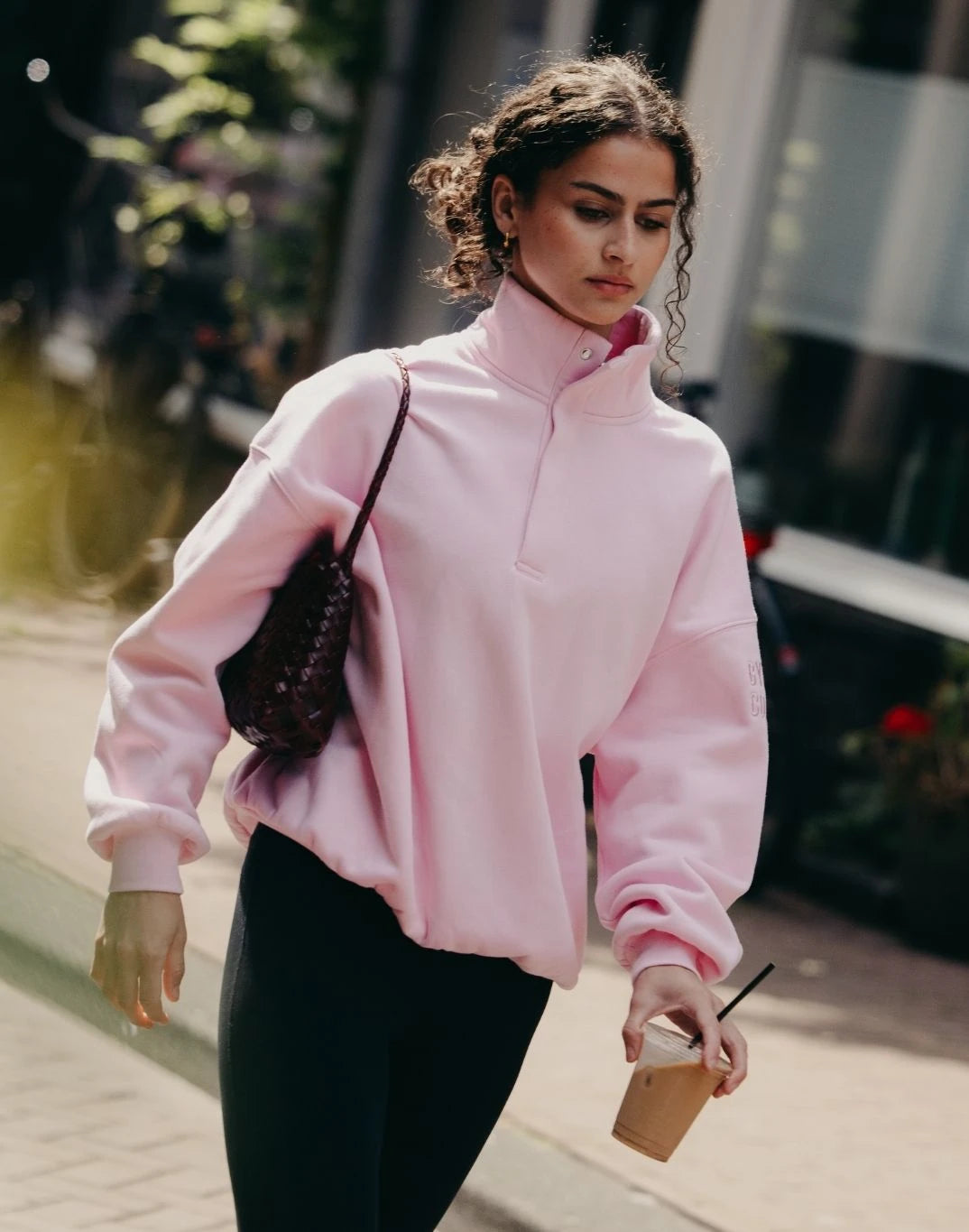Gym + Coffee Women's Daily Snap Collar Sierra Sweatshirt in Ballet Pink