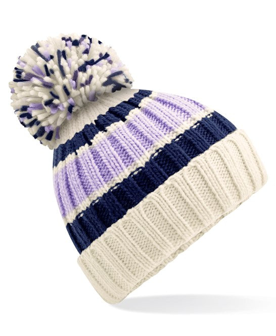 Beechfield Striped Bobble Hat Cream