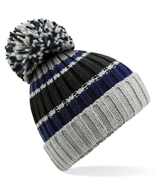 Beechfield Stripe Bobble Hat Blk/Gry