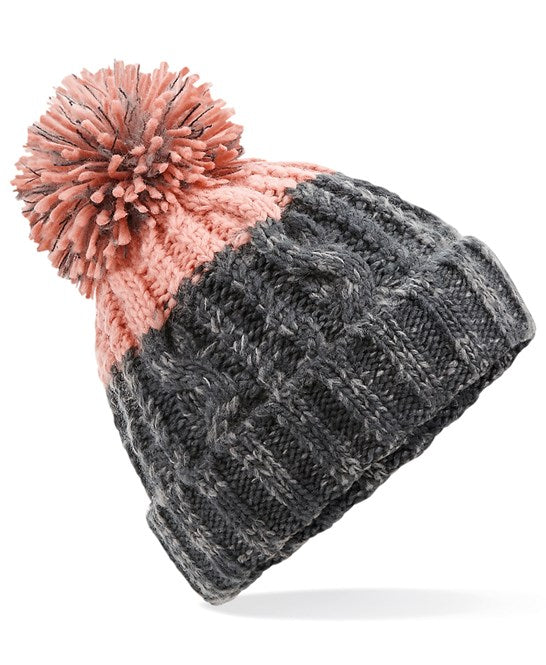 Beechfield Apres Bobble Hat Grey/Pink