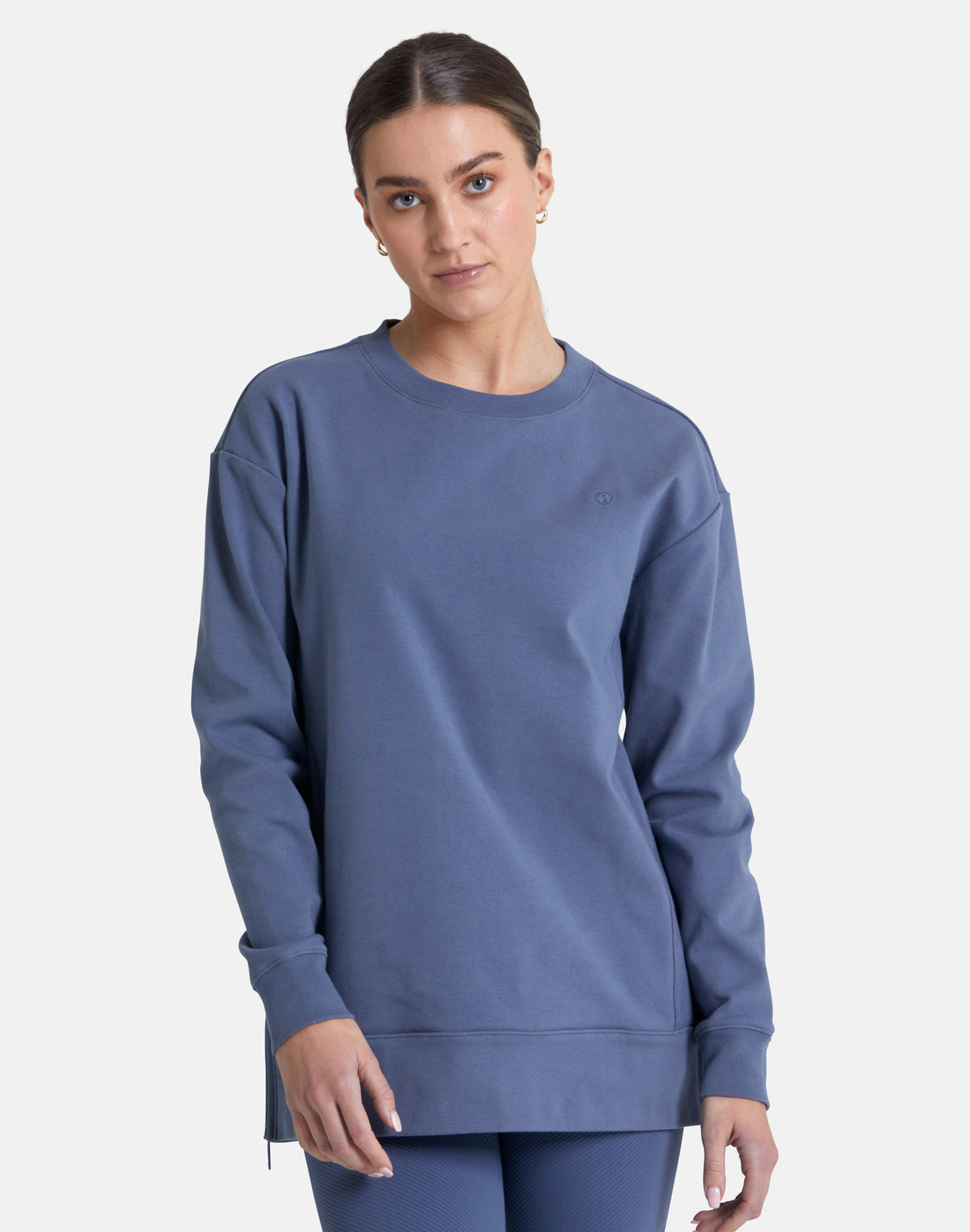 Gym + Coffee Longline Crew Neck Jumper W Thunder Blue