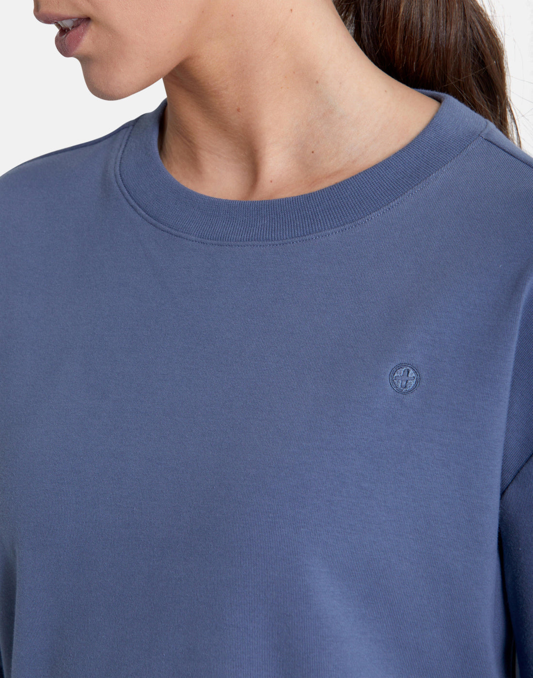 Gym + Coffee Longline Crew Neck Jumper W Thunder Blue