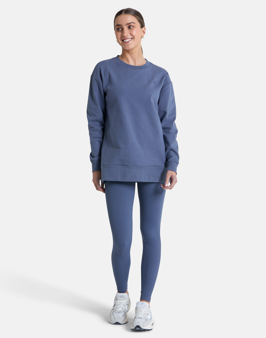 Gym + Coffee Longline Crew Neck Jumper W Thunder Blue