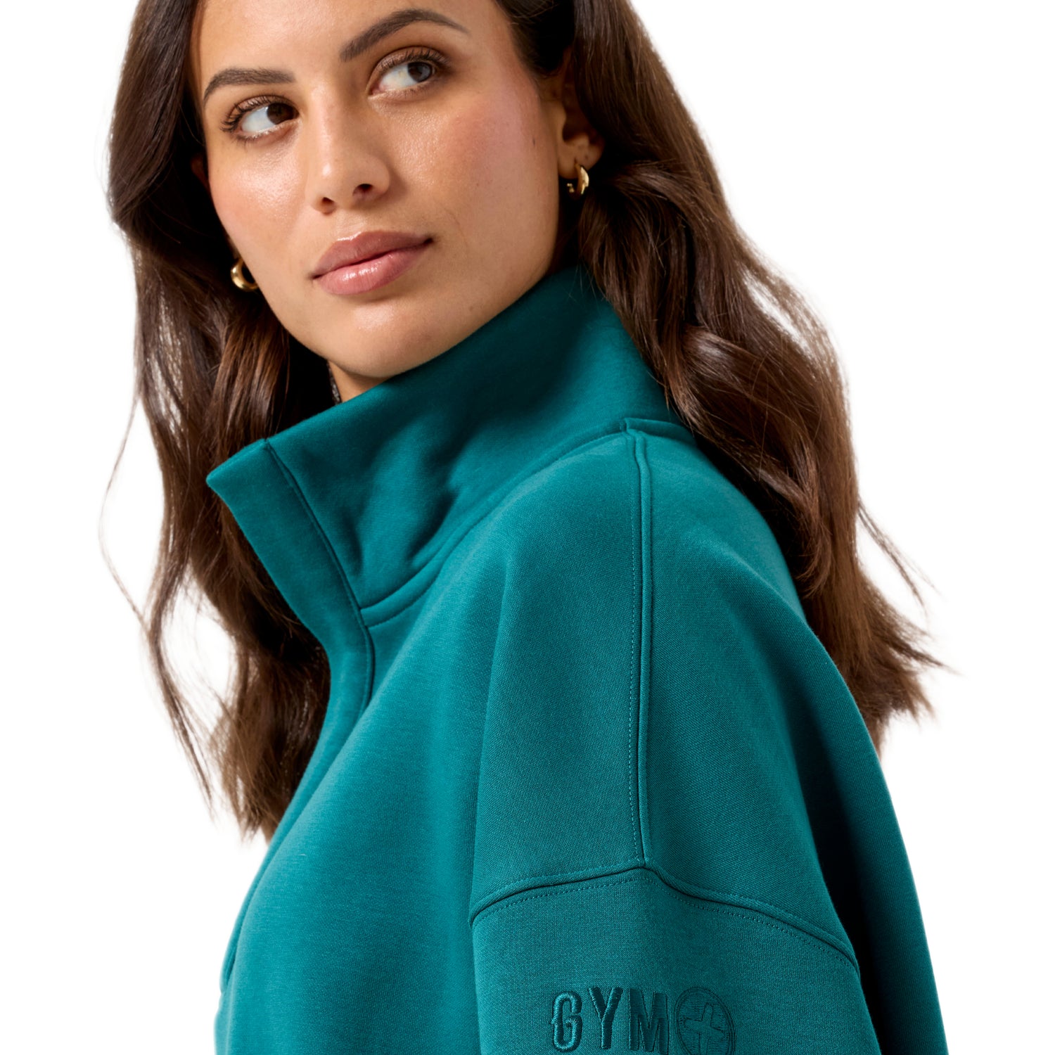 Gym + Coffee Snap Collar Sierra Sweatshirt W Teal