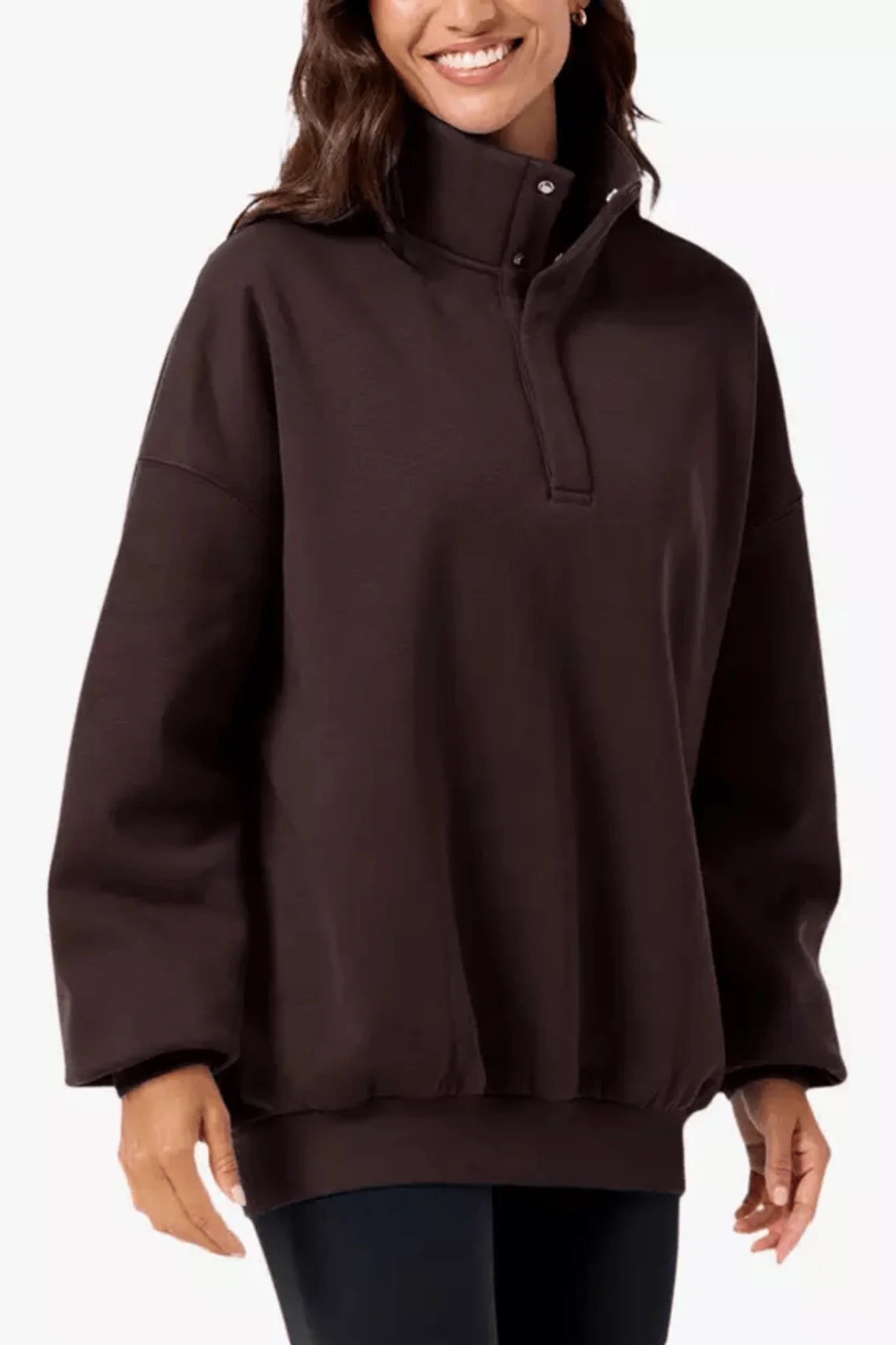 Gym + Coffee Snap Collar Sierra Sweatshirt U Mocha Bean