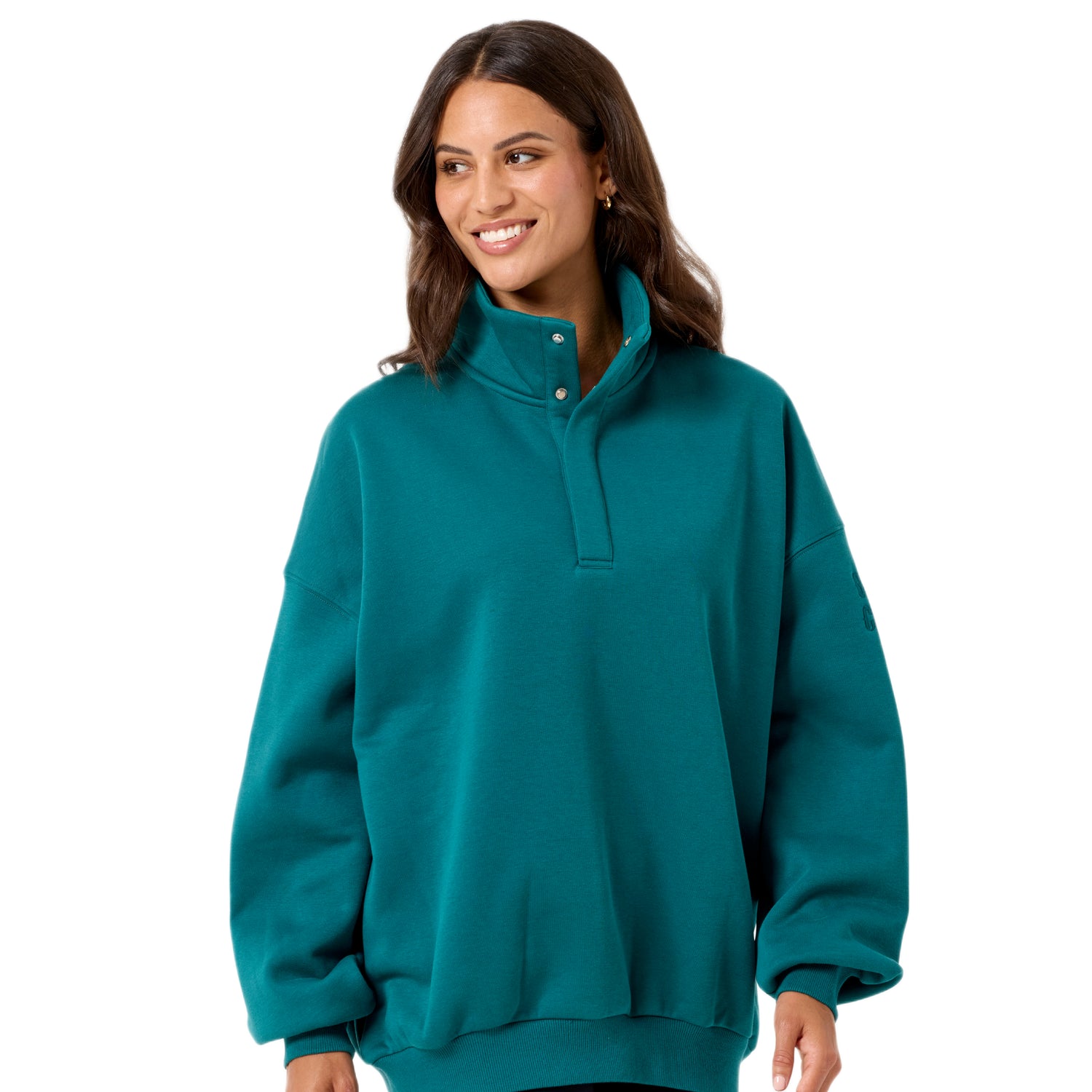 Gym + Coffee Snap Collar Sierra Sweatshirt W Teal