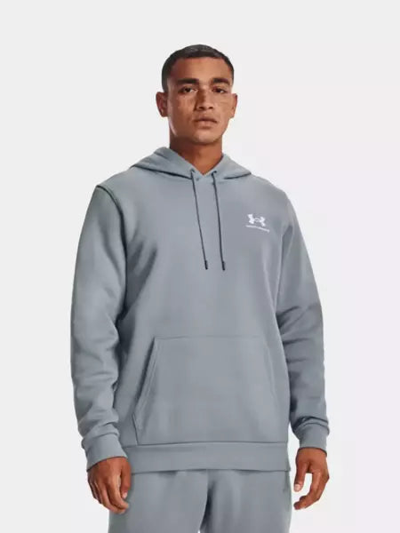 UA Essential Fleece Hoodie M Horizon Blue / Halo Gray