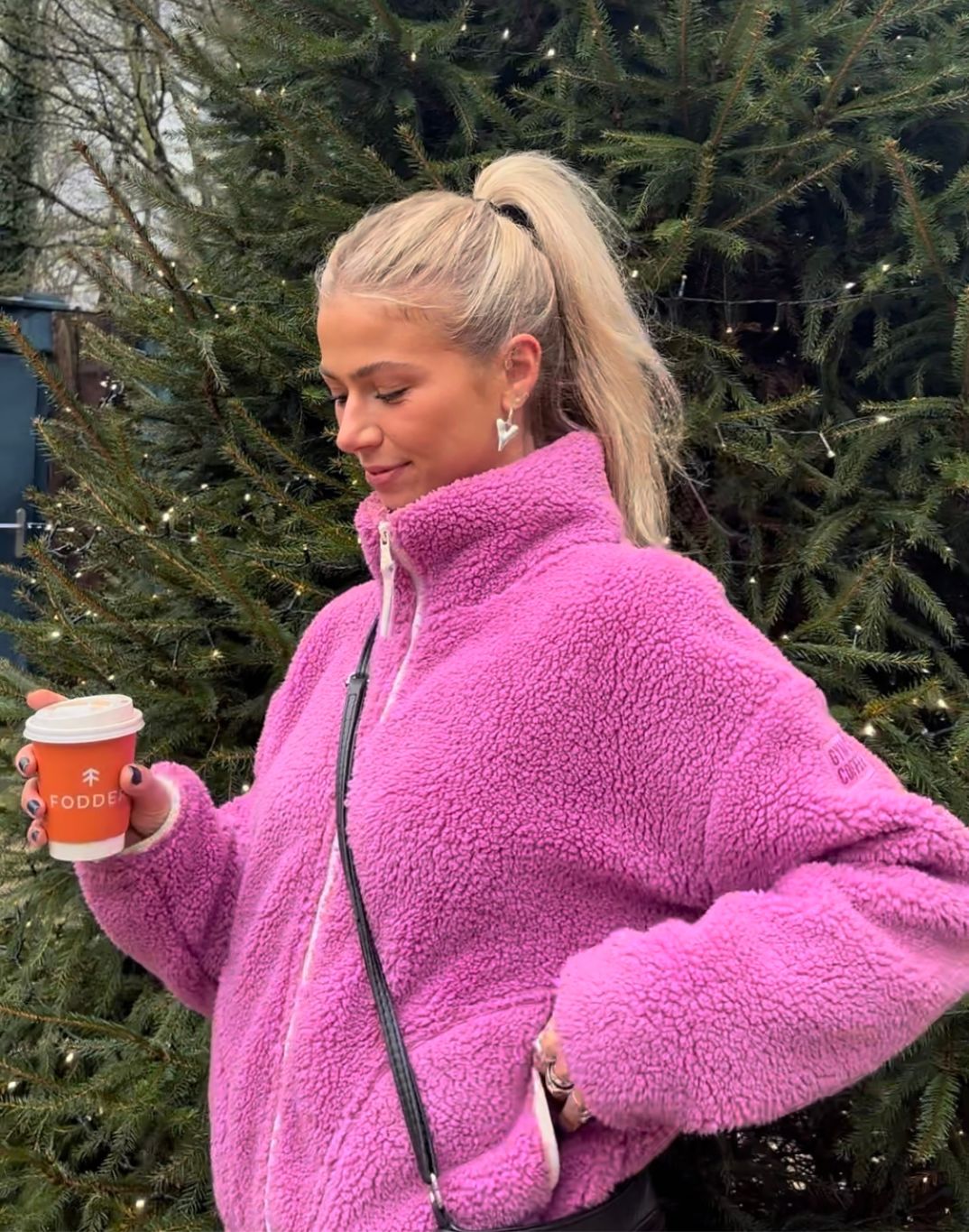 Gym + Coffee Industry Fleece High Collar Jacket W Pink