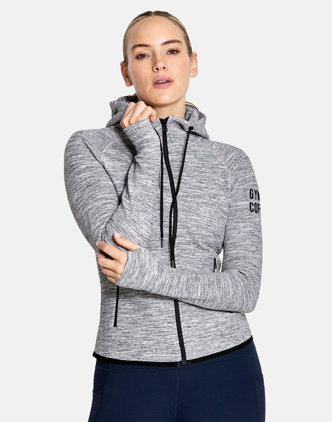 Gym + Coffee Fleck Hoodie W Grey