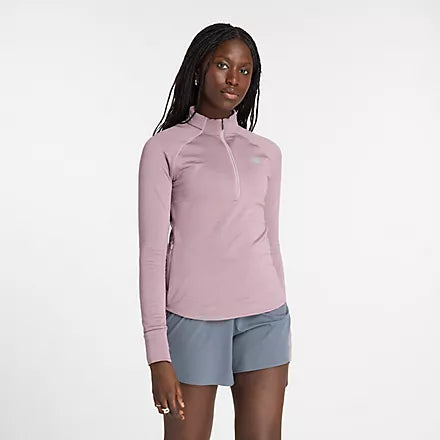 NB Athletic Heat Grid Half Zip Top W Ice Wine Heather