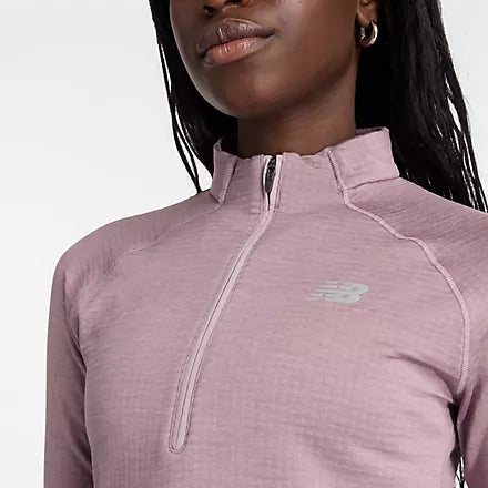 NB Athletic Heat Grid Half Zip Top W Ice Wine Heather